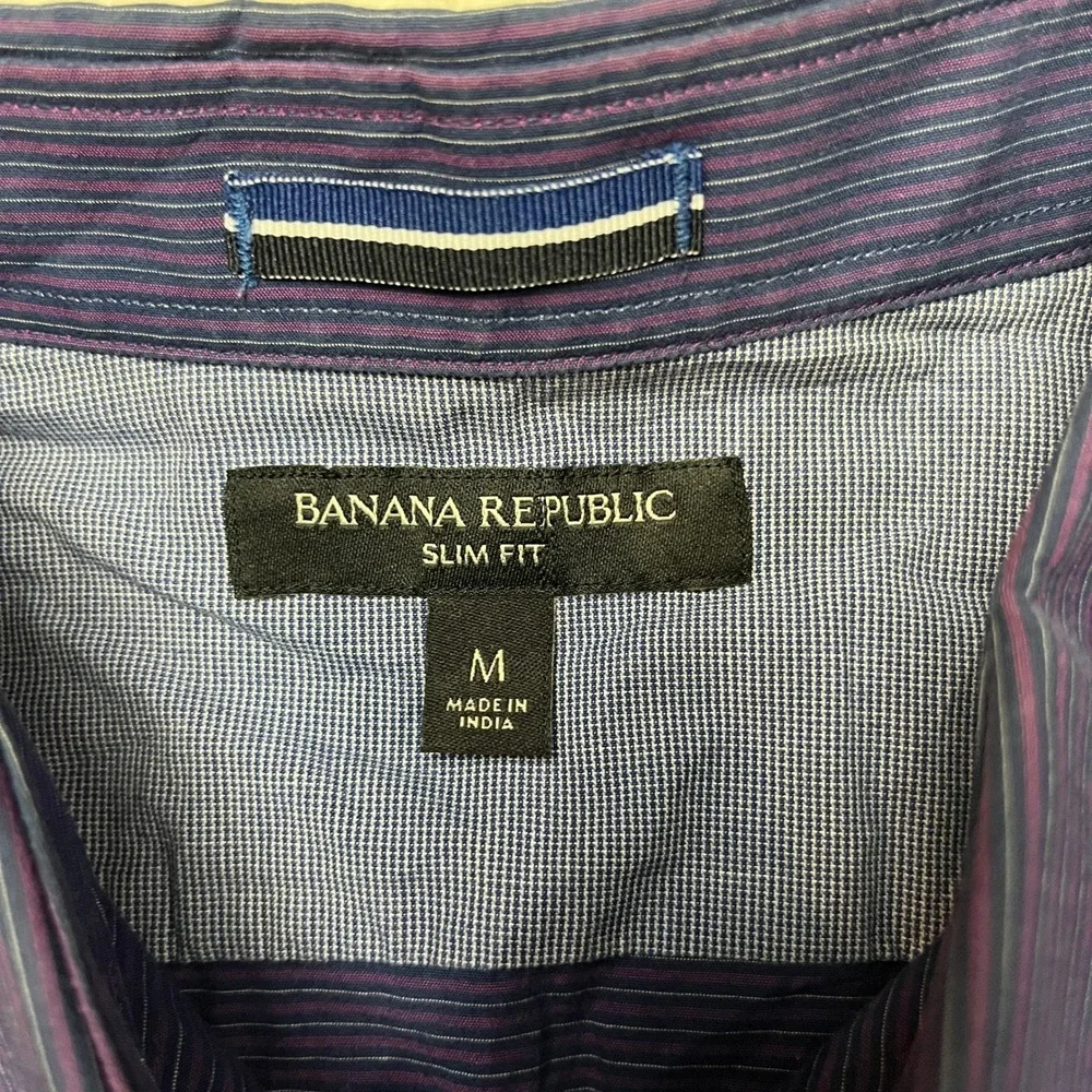 Banana Republic Button Up Mens M Blue Striped Slim Fit Stretch Long Sleeve Shirt